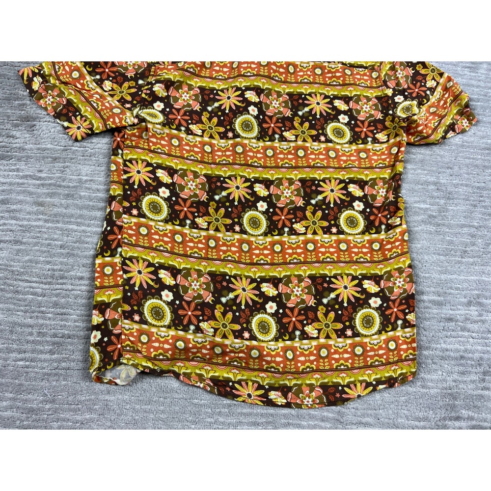 Earthbound Trading Co Shirt Mens Small Brown Floral 70s Retro Rayon Button Down - Picture 11 of 12